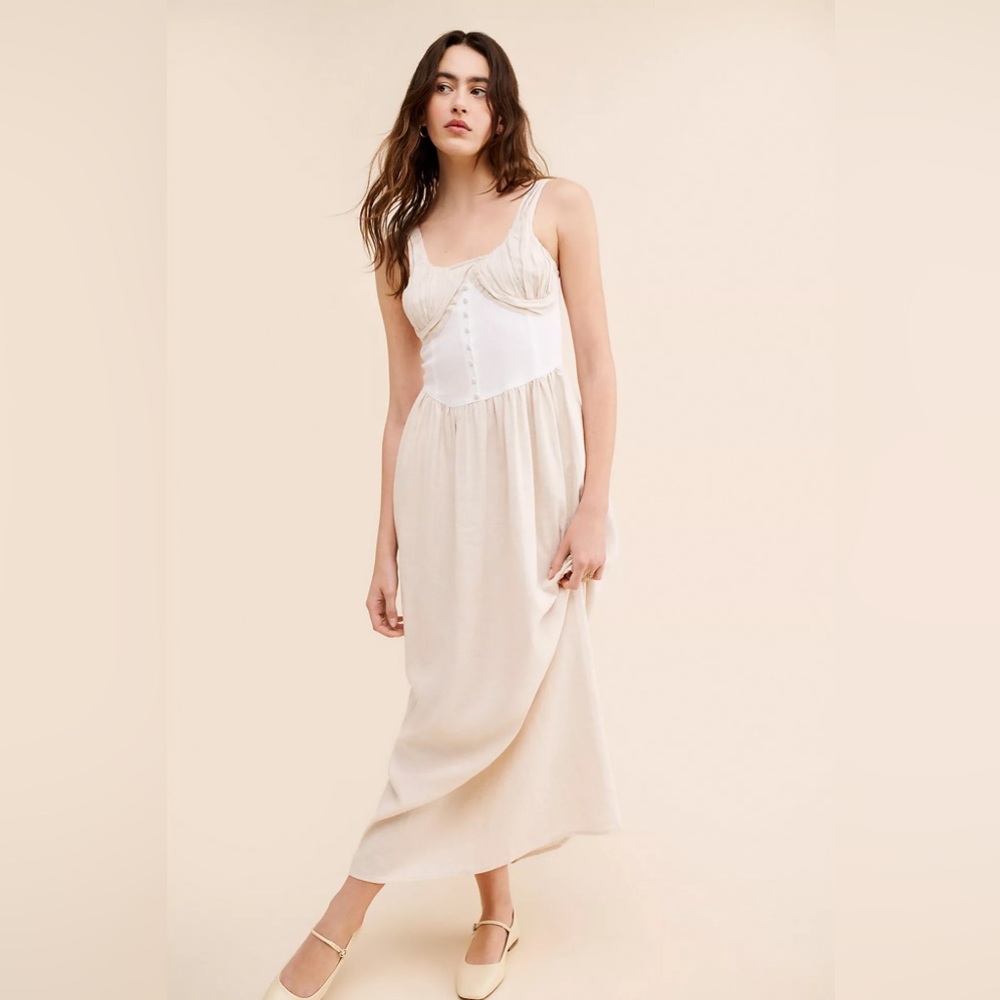 NEW TACH x Free People Bicolor Nasser Bustier Cottage Core Midi Linen Dress L